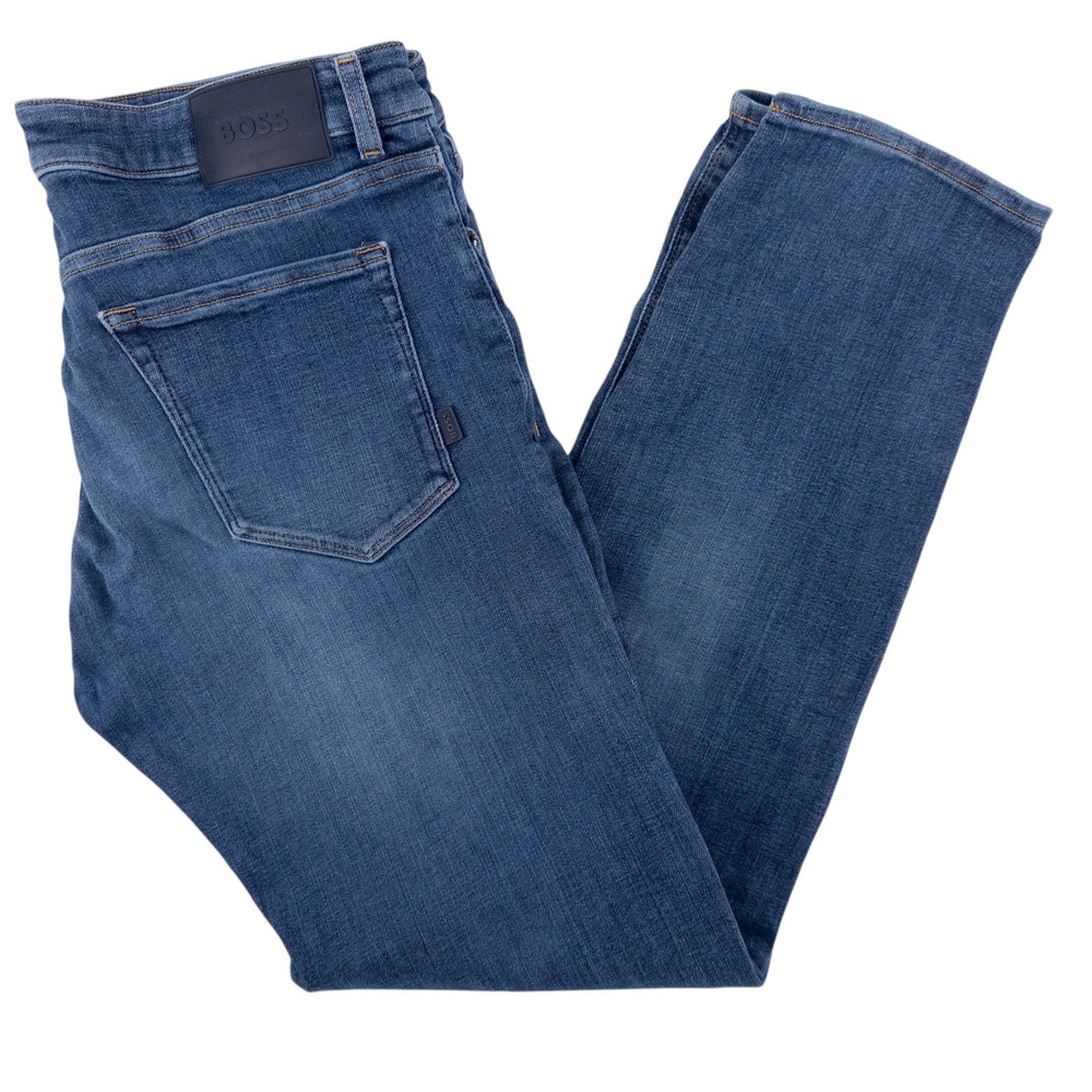 HUGO BOSS Mens 36x32 Maine Regular Fit Jeans Blue Medium Wash Straight Leg Denim